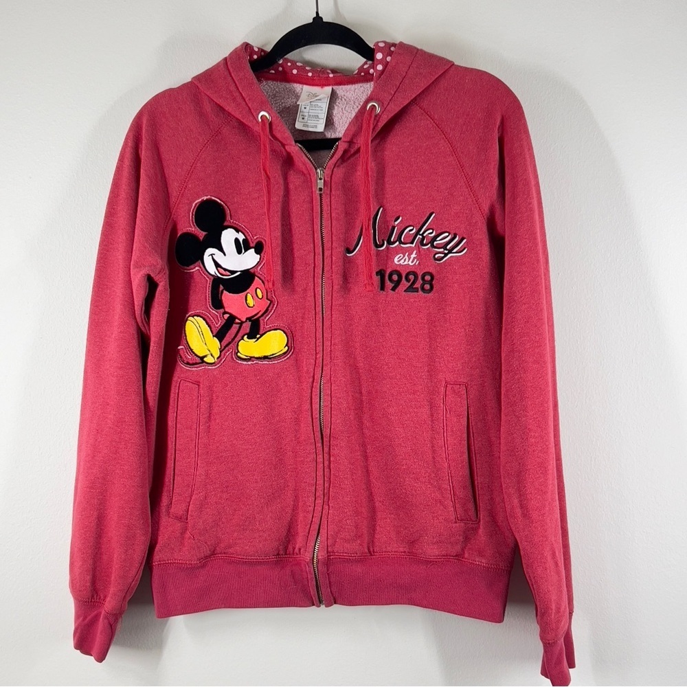 VINTAGE DISNEY size M Red Tie Hooded Zip Up Sweatshirt Jacket.